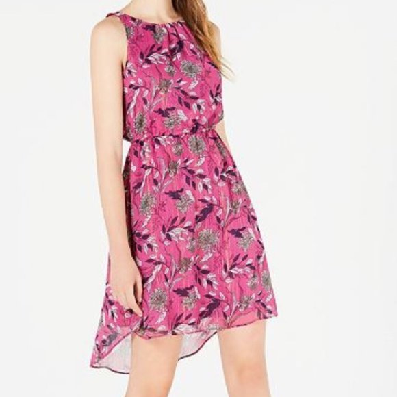 Maison Jules Metallic Pink Floral Hi-lo dress NWT Large - Picture 1 of 6